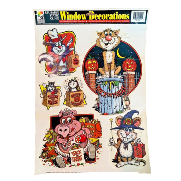 Halloween Animals Plastic Window Decoration Clings Vintage NOS - Picture 4 of 7